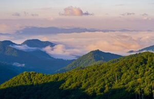 Smoky mountain view of clouds creating mist on mountains