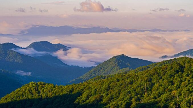 Smoky mountain view of clouds creating mist on mountains